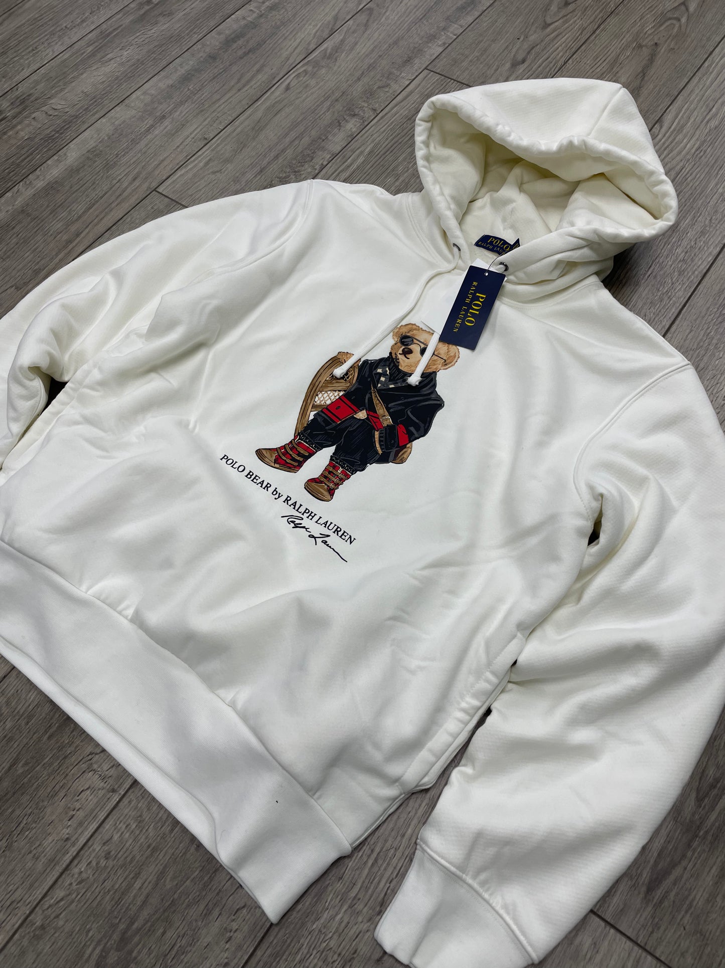 M-Polo Ralph Lauren Fleece Lined Bear White Hoodie