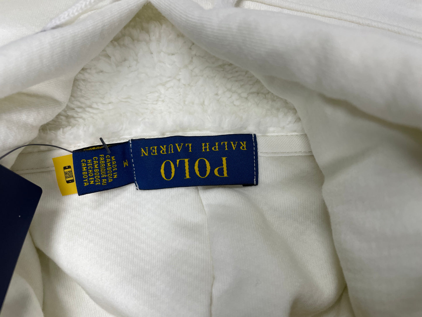M-Polo Ralph Lauren Fleece Lined Bear White Hoodie