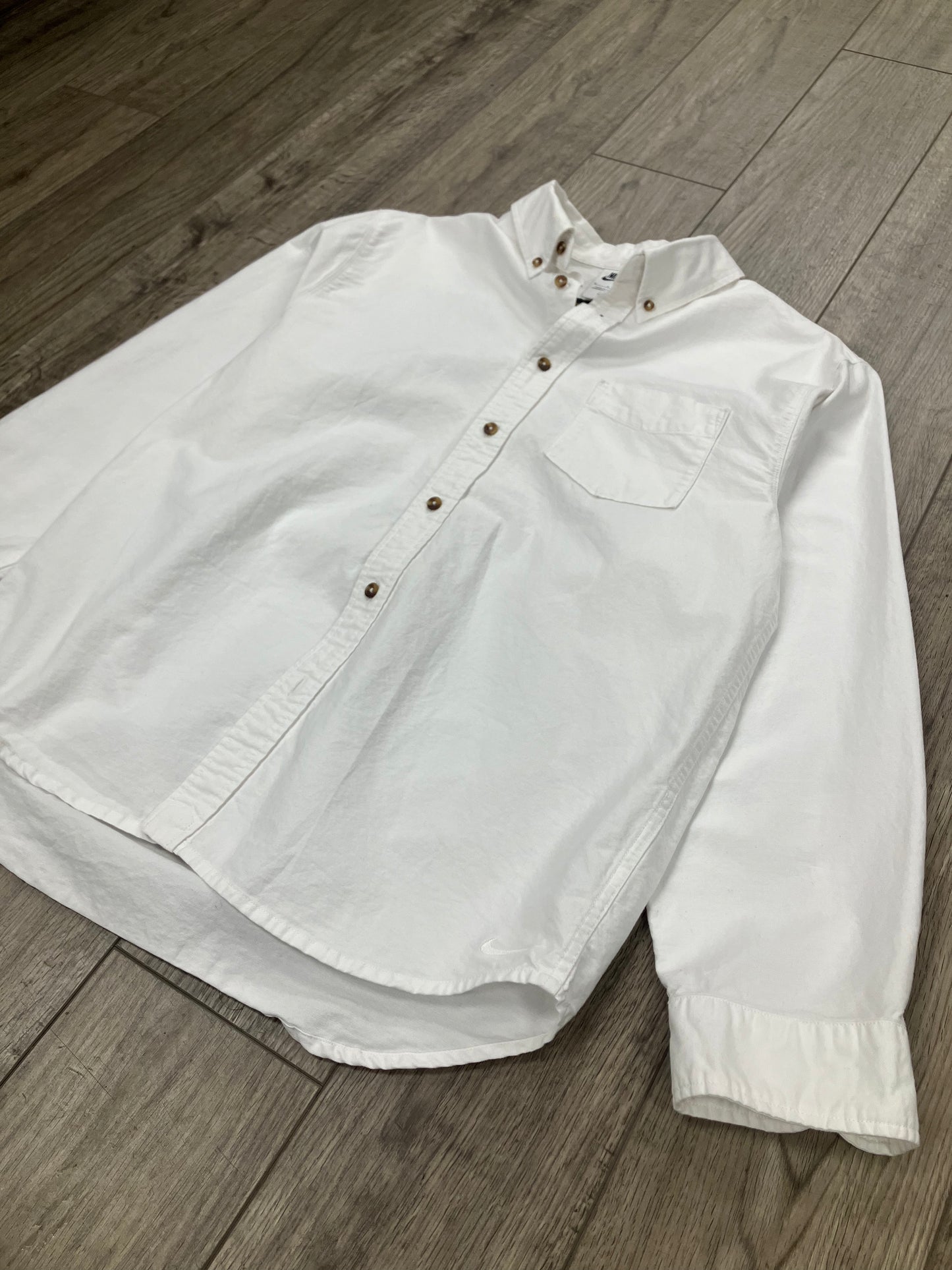 S-Nike White Cotton Button Up