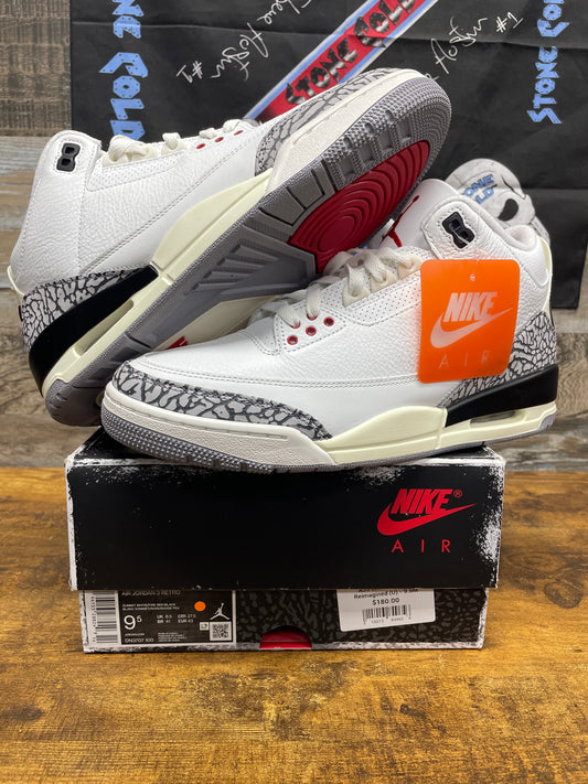 9.5-Jordan 3 Retro White Cement Reimagined