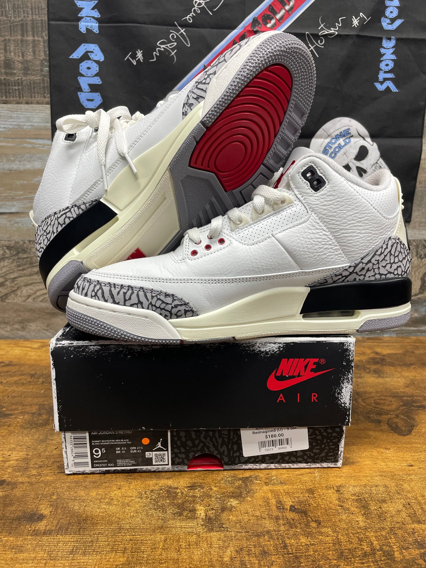 9.5-Jordan 3 Retro White Cement Reimagined
