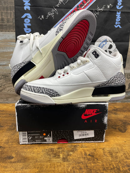 9.5-Jordan 3 Retro White Cement Reimagined