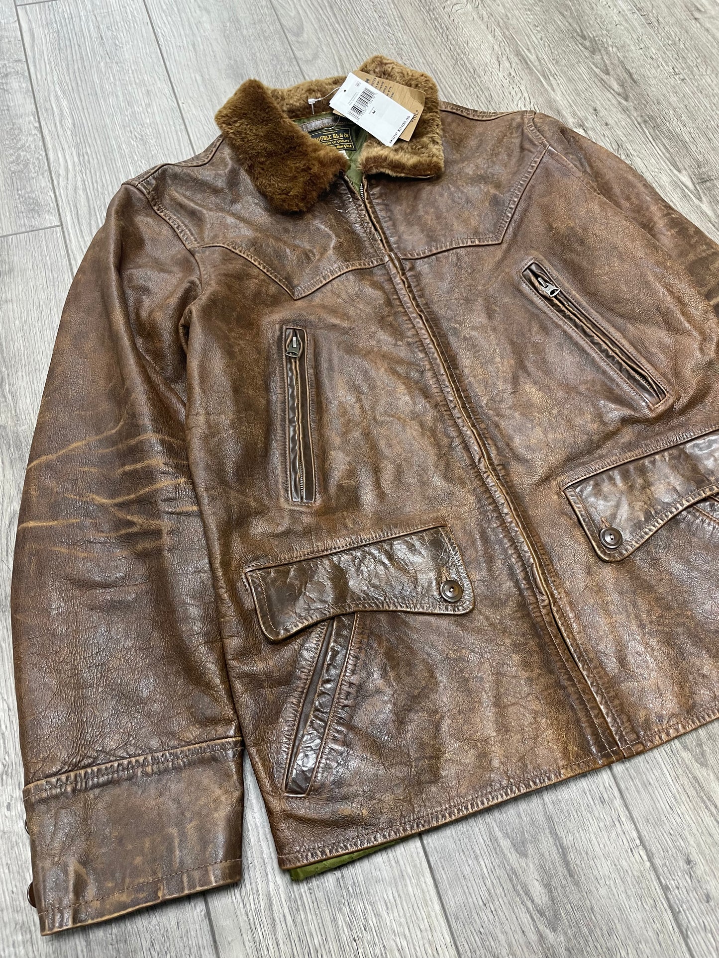 M-RRL Leather Shearling Collar Lined Jacket