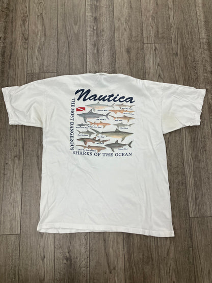 Vintage Nautica Sharks of the Ocean Tee Size XL