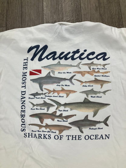 Vintage Nautica Sharks of the Ocean Tee Size XL