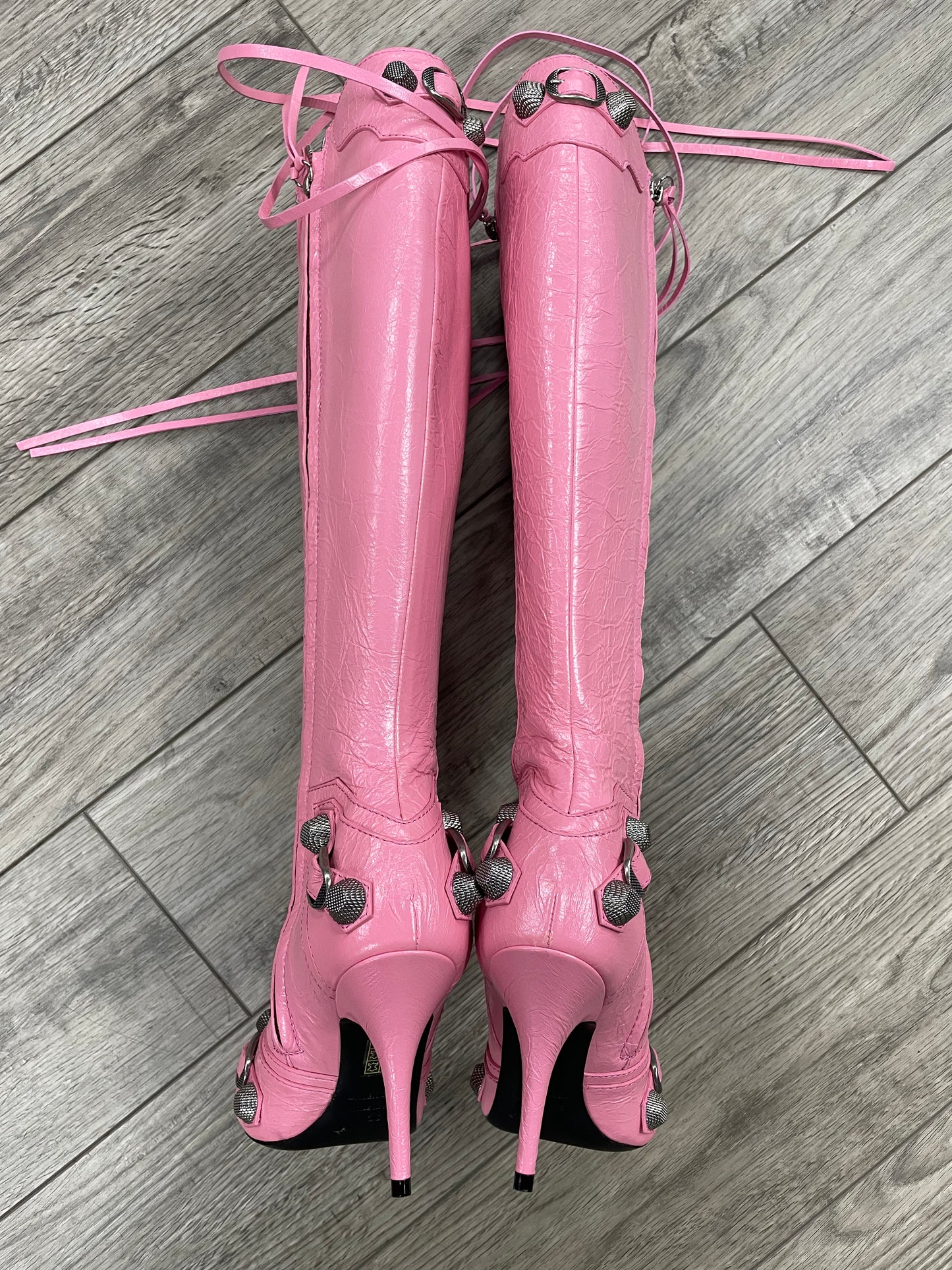 36-Balenciaga Pink Cagole Knee-High Leather Boots