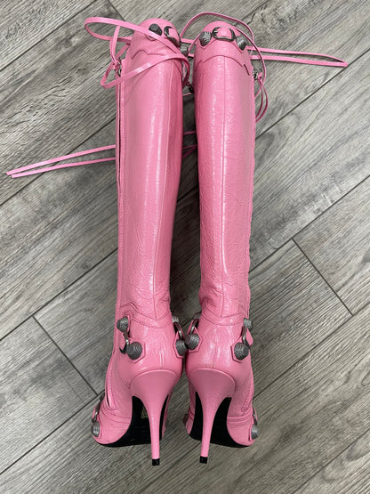 36-Balenciaga Pink Cagole Knee-High Leather Boots