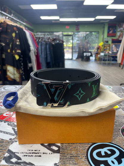 44-Louis Vuitton Silver Buckle Rainbow Monogram Belt