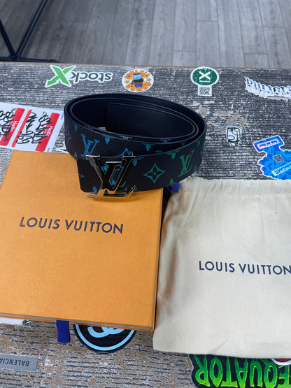 44-Louis Vuitton Silver Buckle Rainbow Monogram Belt