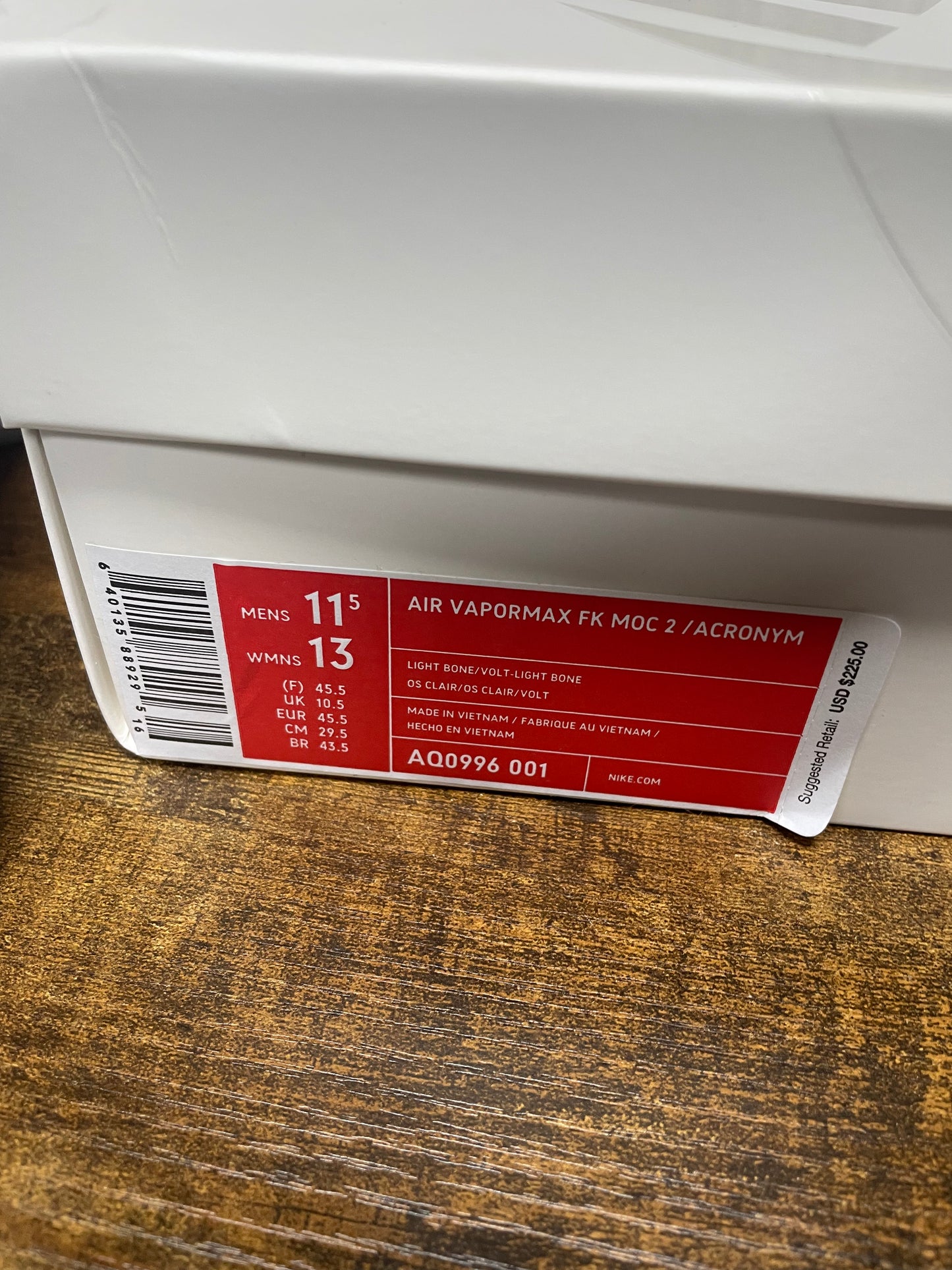 11.5-Nike Air Vapormax Moc 2 Acronym Light Bone