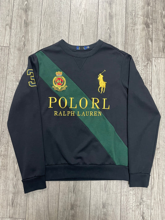 L-Polo Ralph Lauren Gold Crown Crest Patch Sweatshirt
