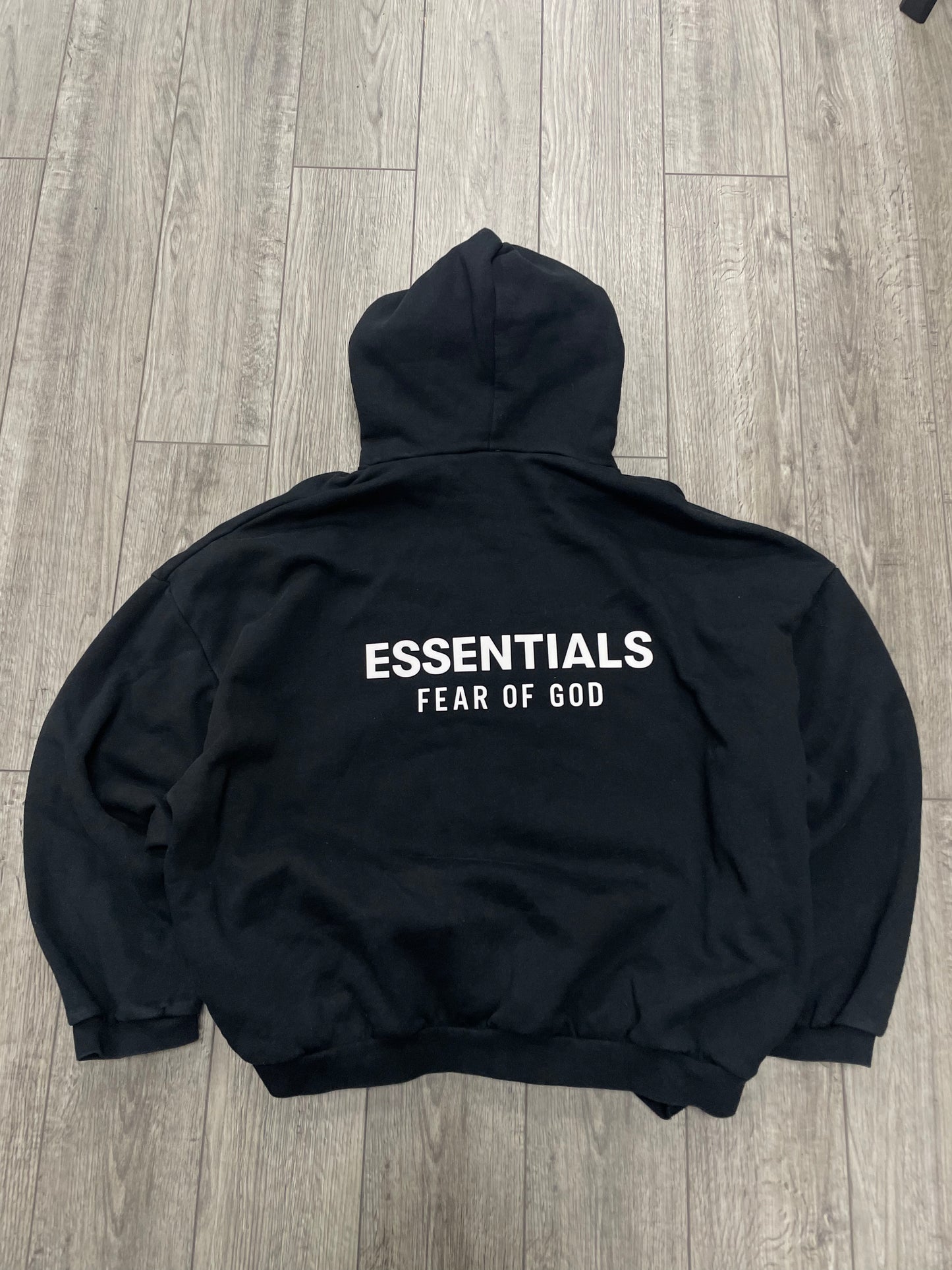 XL-Fear Of God Essentials Cotton Blend Fleece Black Hoodie
