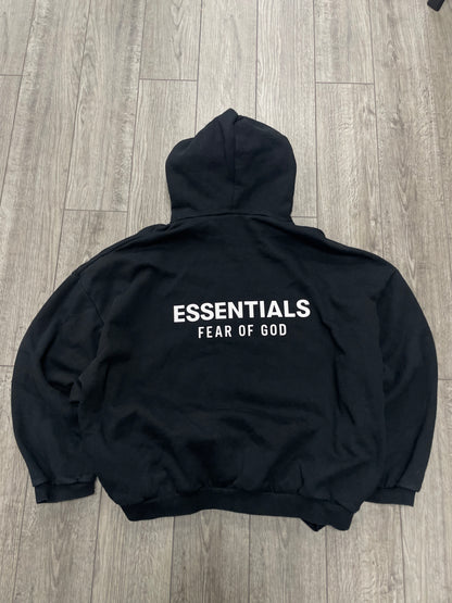 XL-Fear Of God Essentials Cotton Blend Fleece Black Hoodie