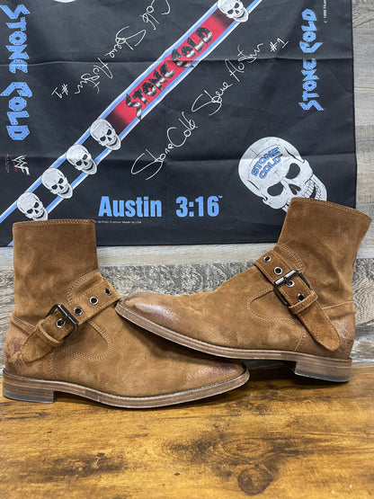 45/12-Maison Margiela Brown Buckle Strap Suede Boots