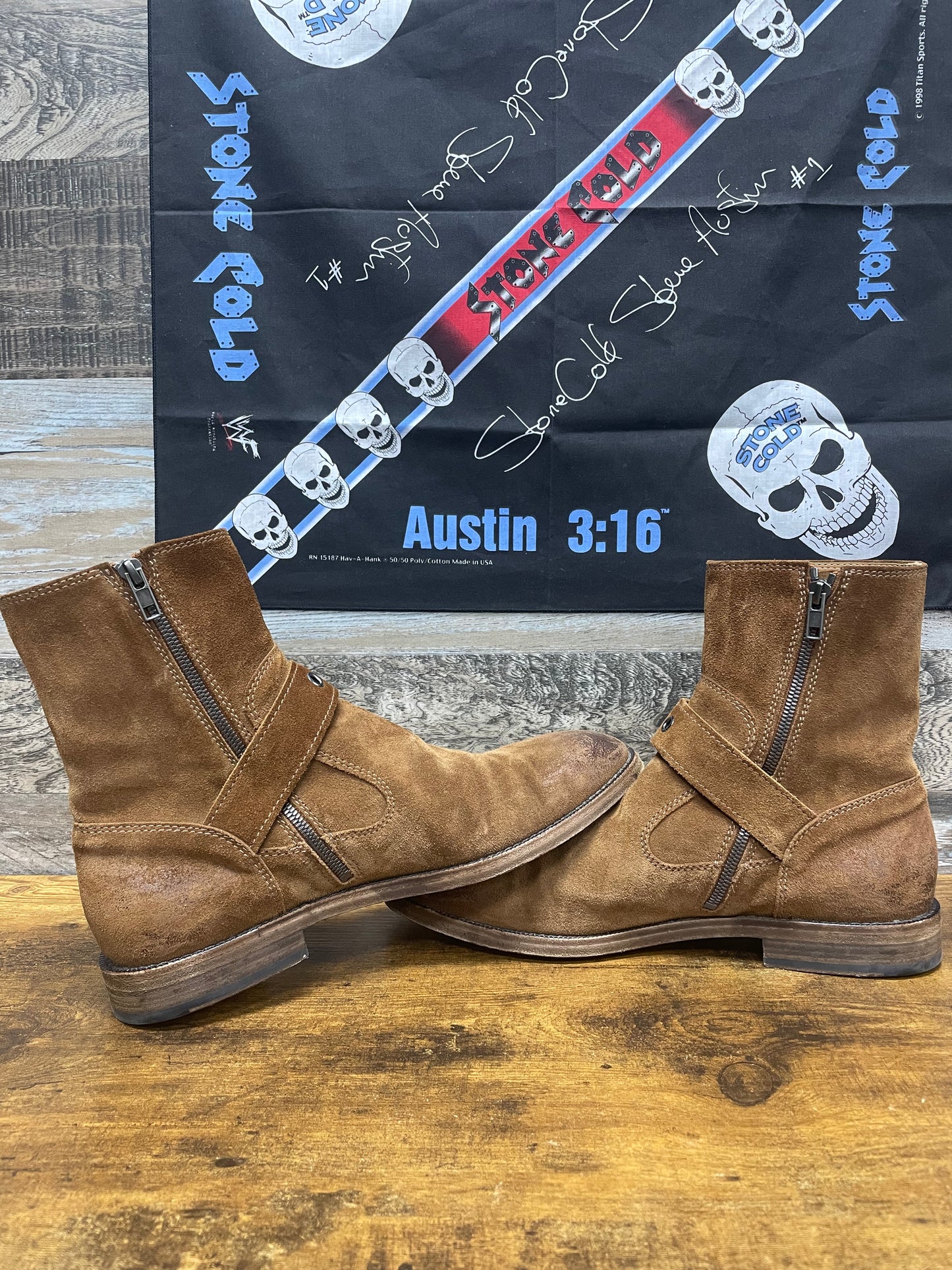 45/12-Maison Margiela Brown Buckle Strap Suede Boots