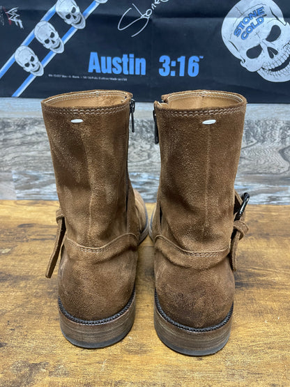 45/12-Maison Margiela Brown Buckle Strap Suede Boots