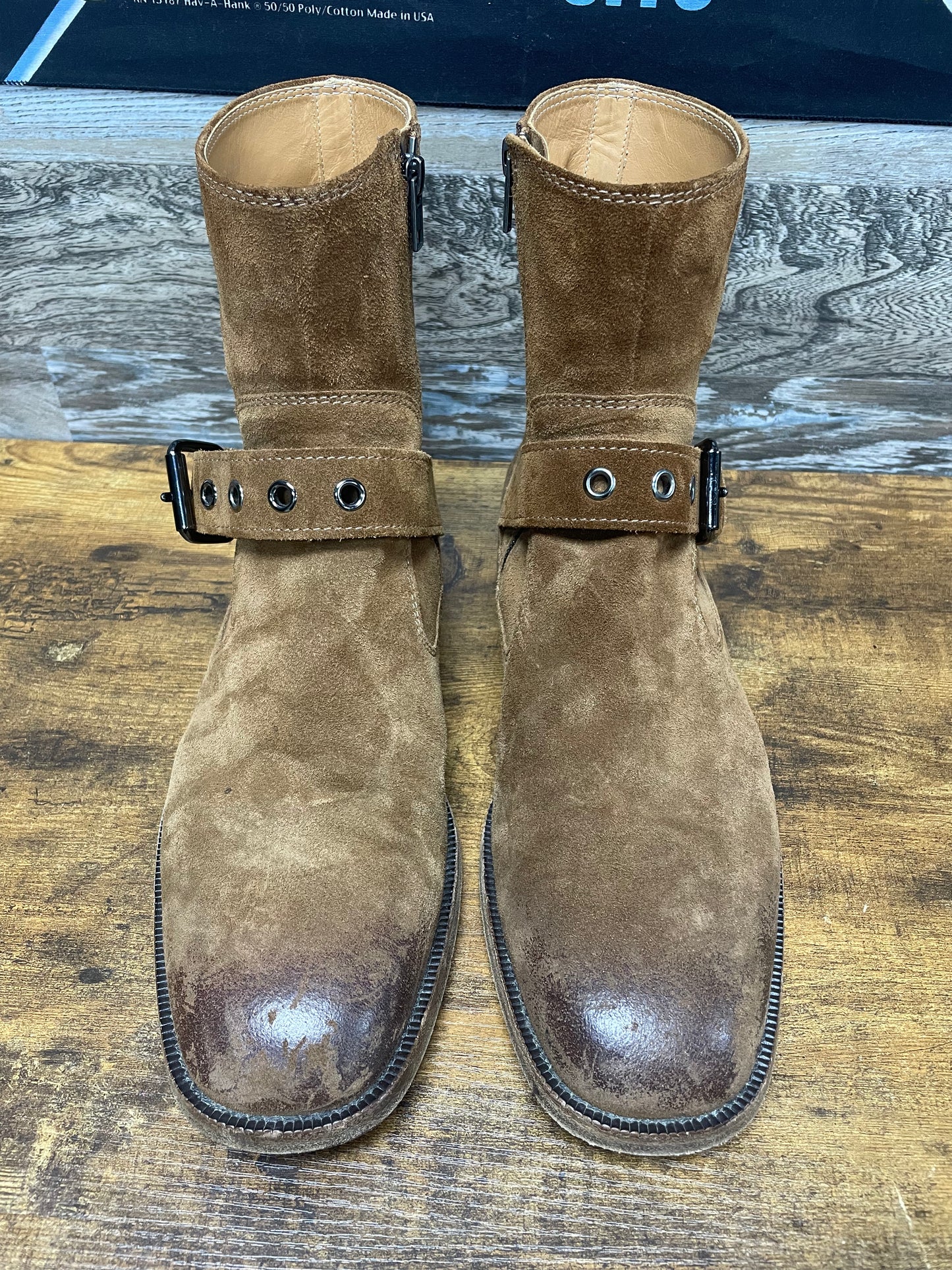 45/12-Maison Margiela Brown Buckle Strap Suede Boots