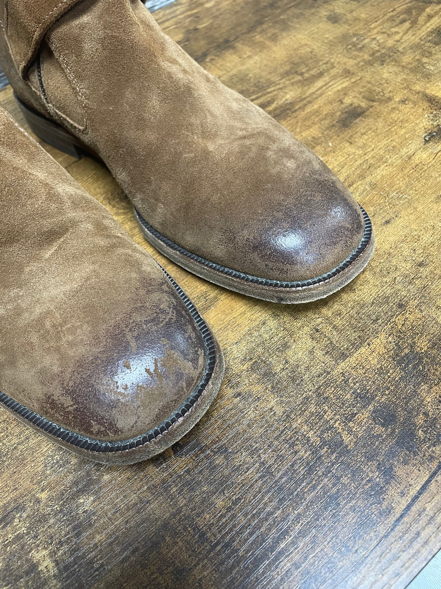 45/12-Maison Margiela Brown Buckle Strap Suede Boots