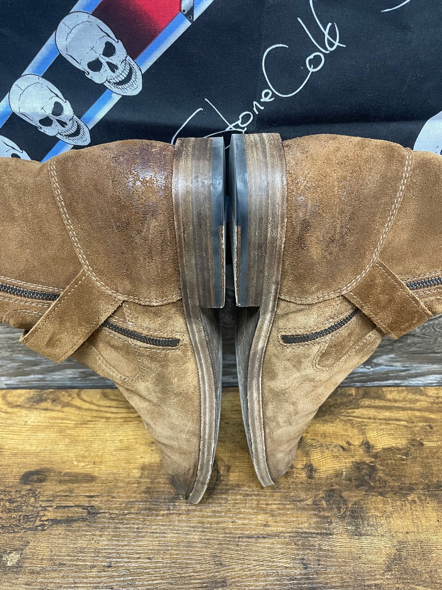 45/12-Maison Margiela Brown Buckle Strap Suede Boots