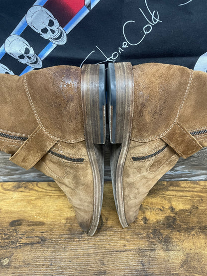 45/12-Maison Margiela Brown Buckle Strap Suede Boots