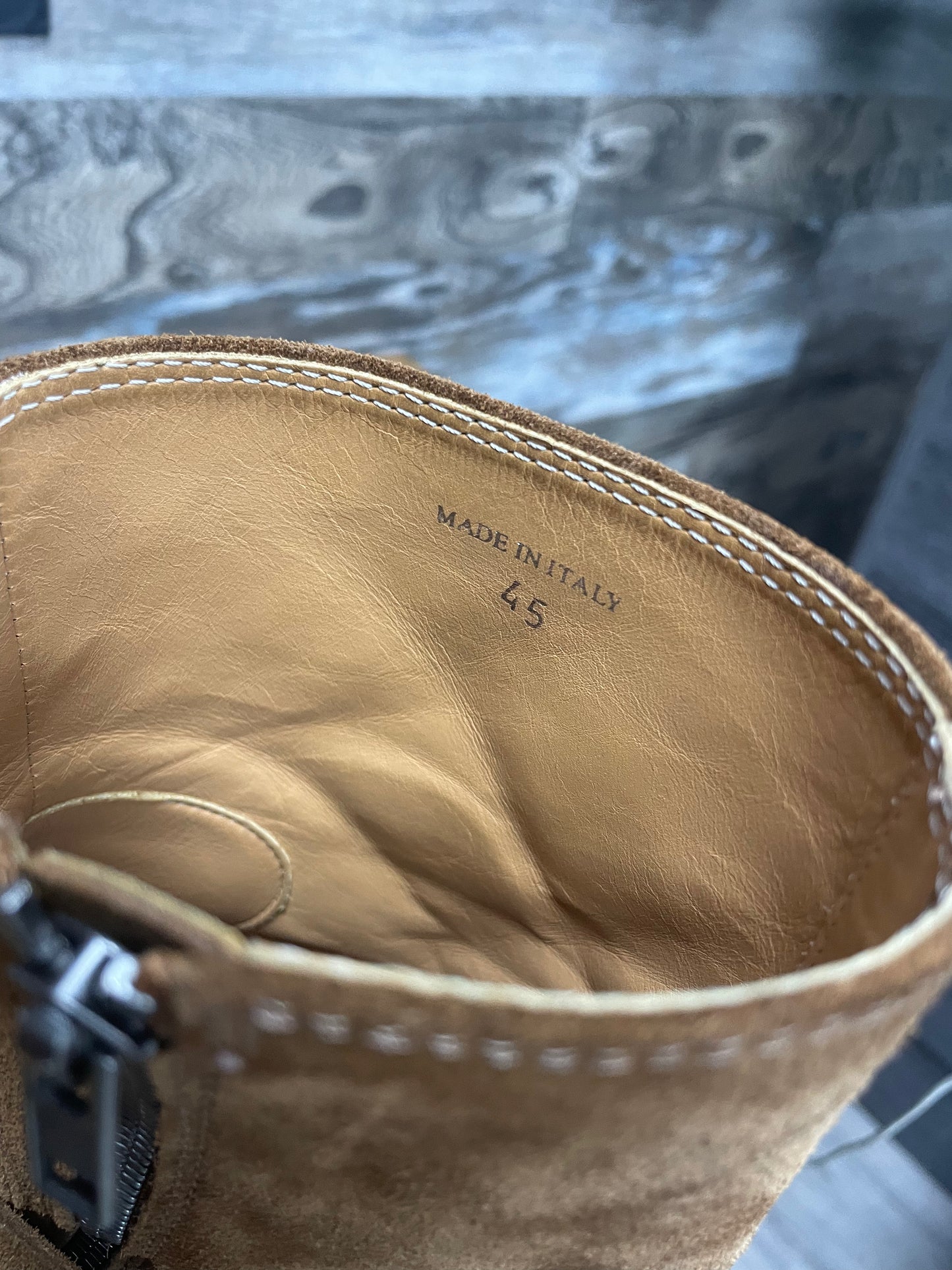 45/12-Maison Margiela Brown Buckle Strap Suede Boots