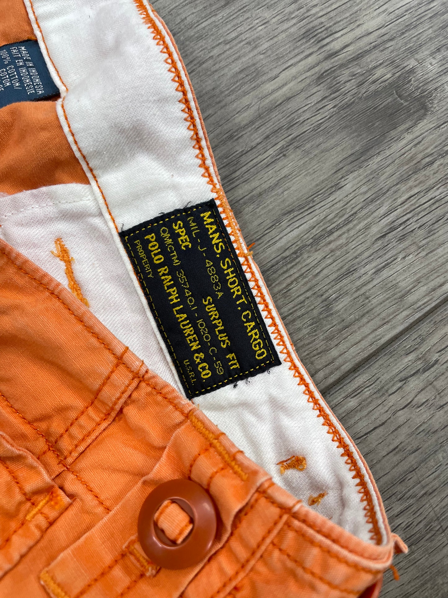 34-Polo Ralph Lauren Surplus Fit Big Button Orange Cargo Shorts