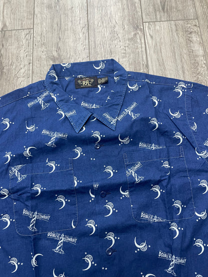 RRL Lighthouse Print Indigo Camp Shirt XXL