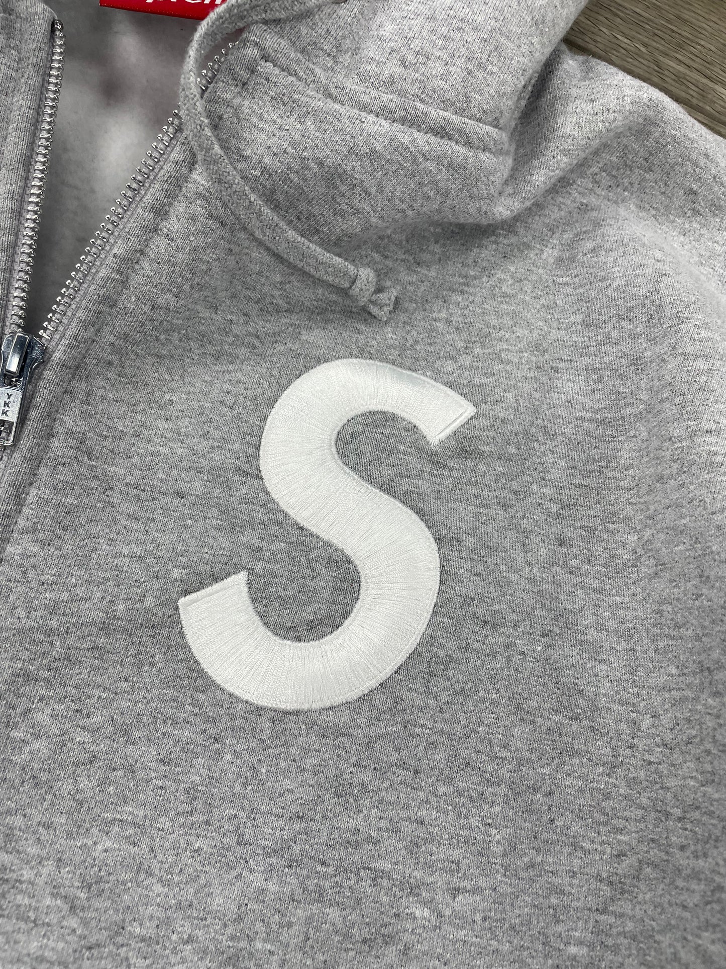 L - Supreme S Logo Zip Up Hooded Grey Sweatshirt