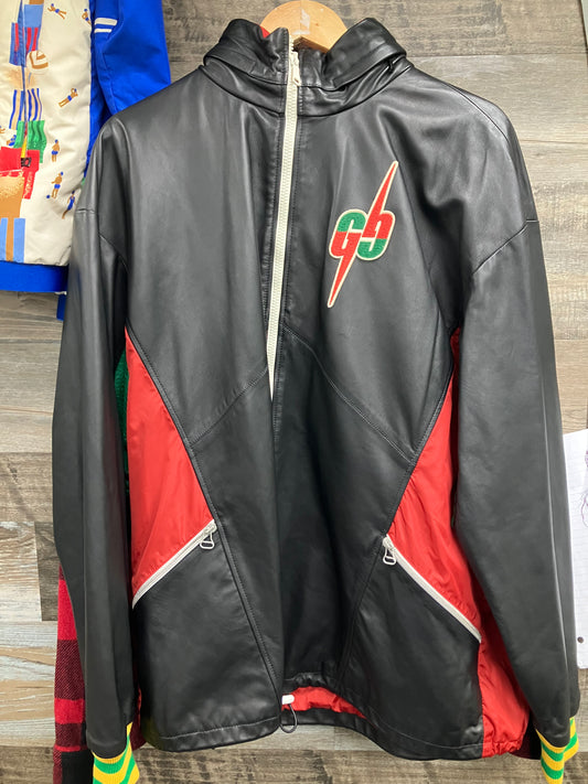 Gucci GG Blade Leather Bomber Jacket Size XL