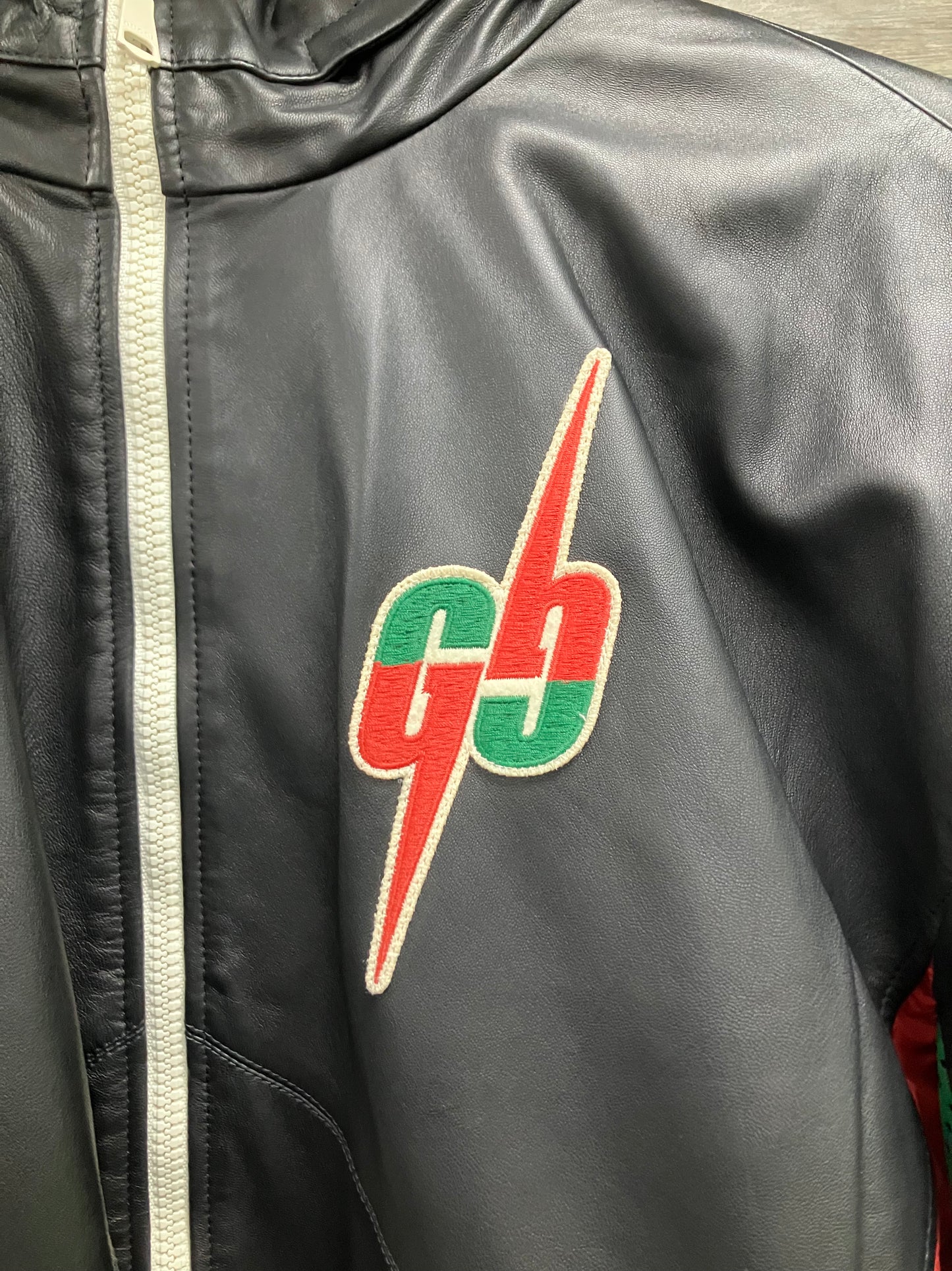 Gucci GG Blade Leather Bomber Jacket Size XL