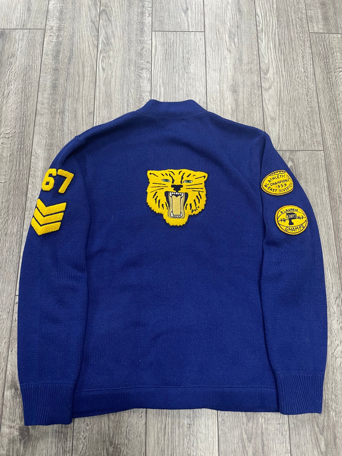 XL-Polo Ralph Lauren Varsity Patchwork Tiger Cardigan