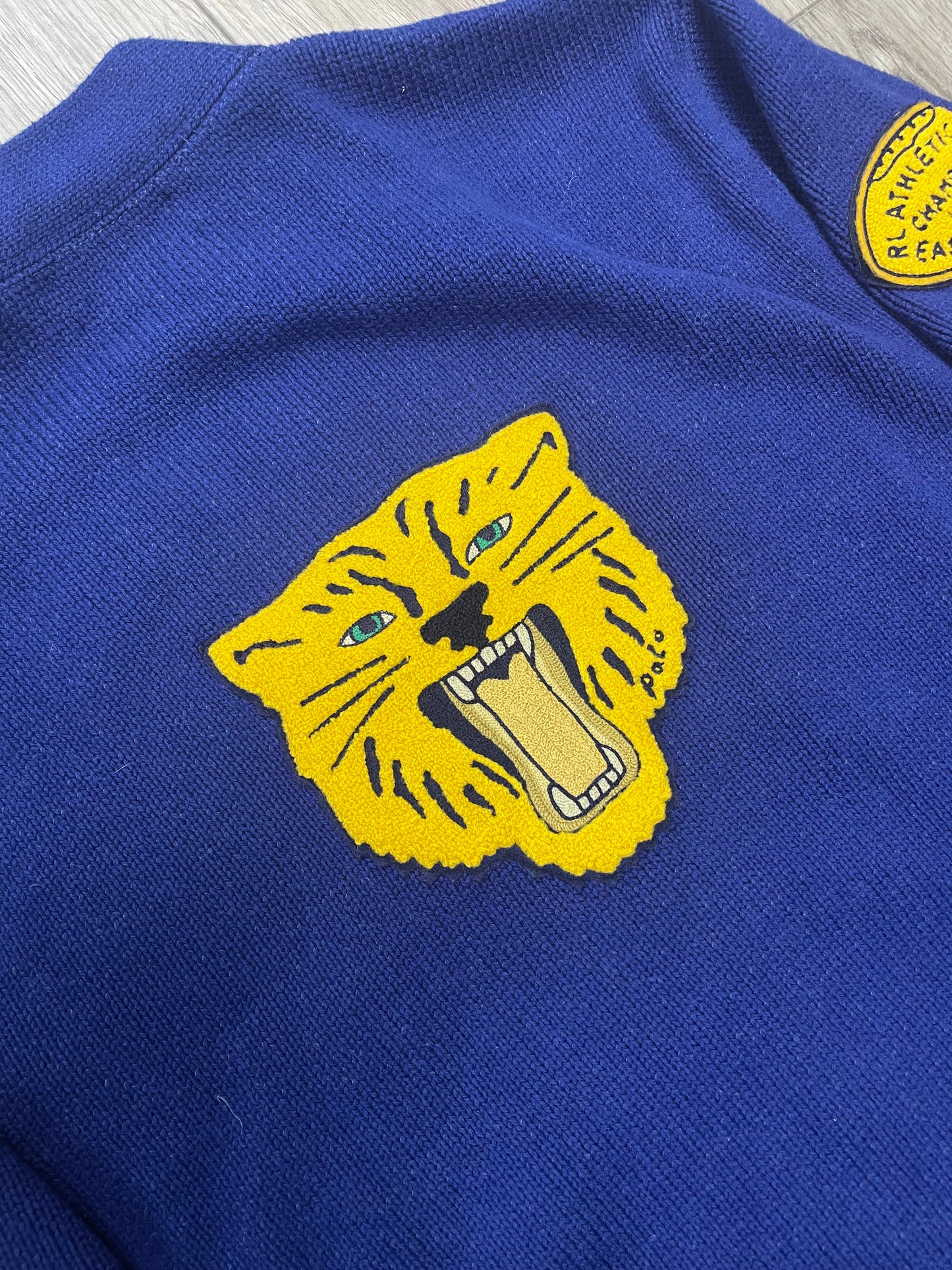 XL-Polo Ralph Lauren Varsity Patchwork Tiger Cardigan