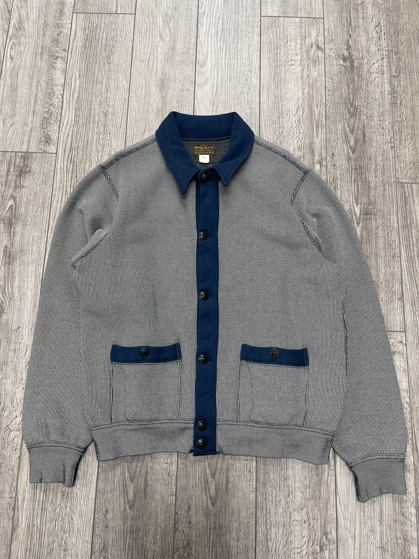 L-RRL Striped Jacquard-Knit Navy Cotton Blend Cardigan