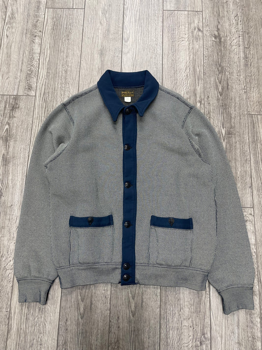 L-RRL Striped Jacquard-Knit Navy Cotton Blend Cardigan