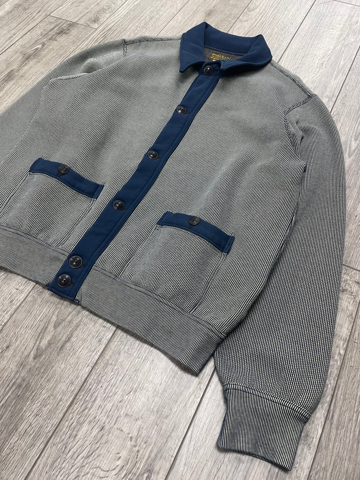 L-RRL Striped Jacquard-Knit Navy Cotton Blend Cardigan