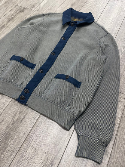 L-RRL Striped Jacquard-Knit Navy Cotton Blend Cardigan