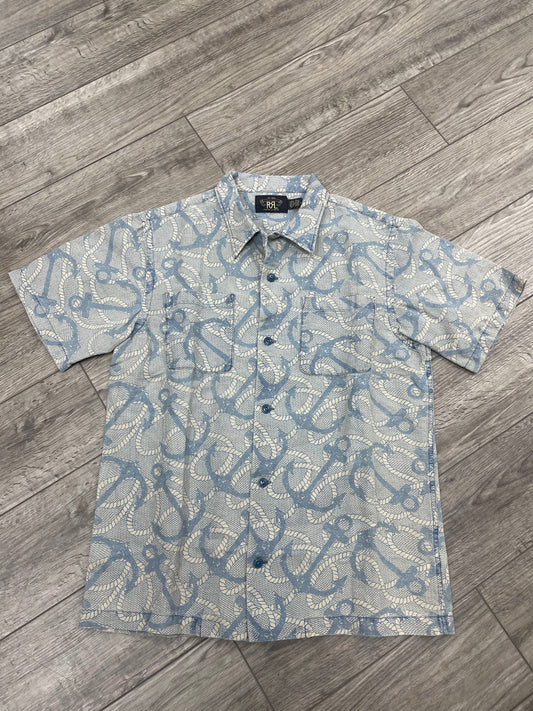 M-RRL Indigo Anchor-Print Linen Blend Camp Shirt