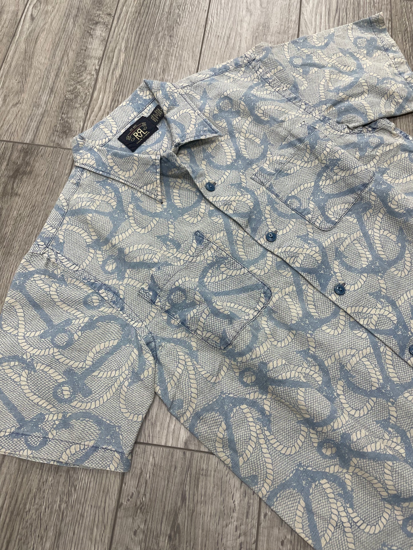 M-RRL Indigo Anchor-Print Linen Blend Camp Shirt