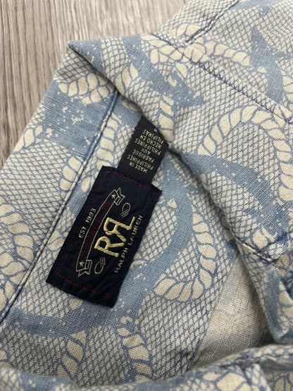 M-RRL Indigo Anchor-Print Linen Blend Camp Shirt