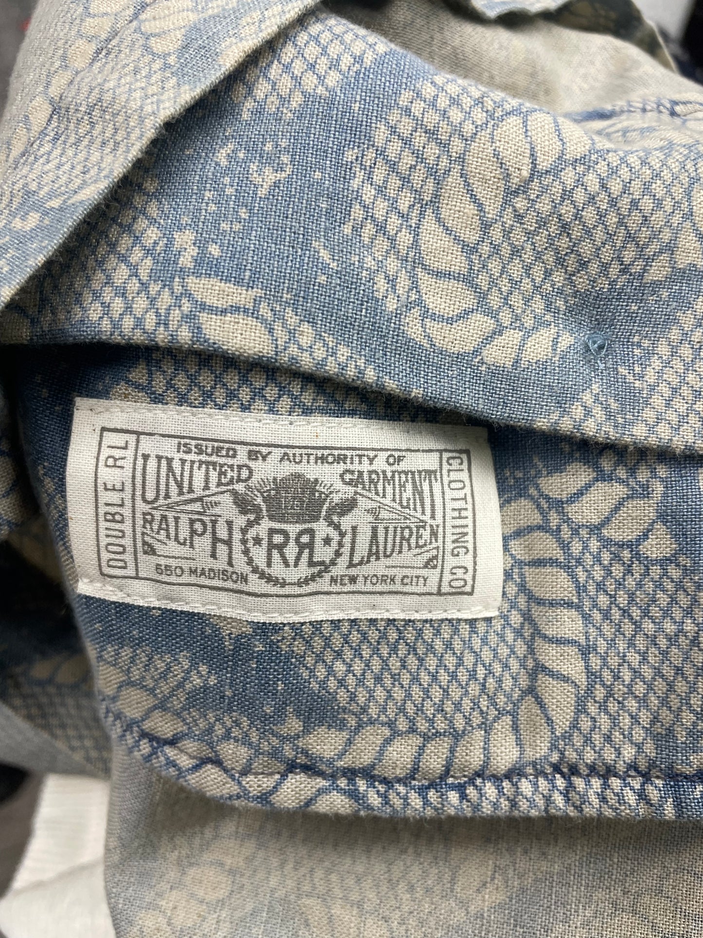 M-RRL Indigo Anchor-Print Linen Blend Camp Shirt