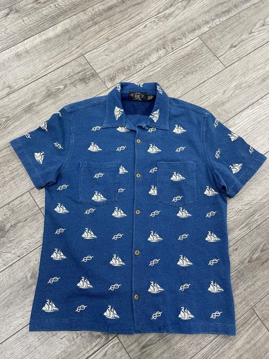 M-RRL Nautical Print Embroidered Short Sleeve Button up