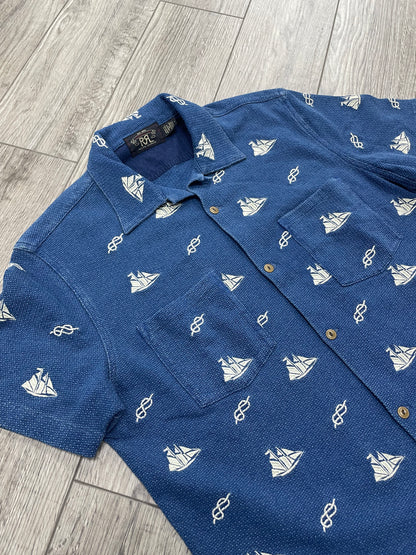 M-RRL Nautical Print Embroidered Short Sleeve Button up
