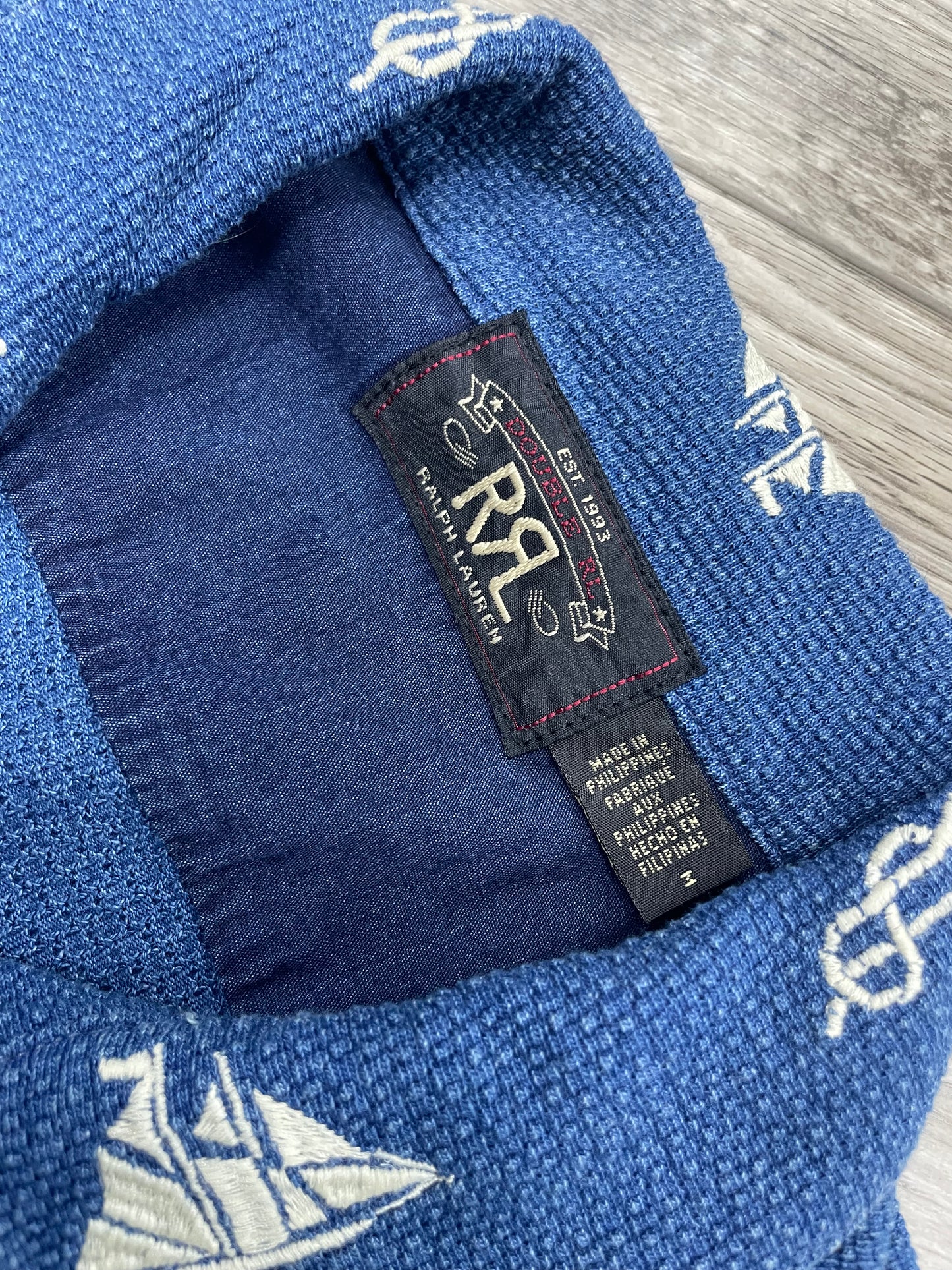 M-RRL Nautical Print Embroidered Short Sleeve Button up