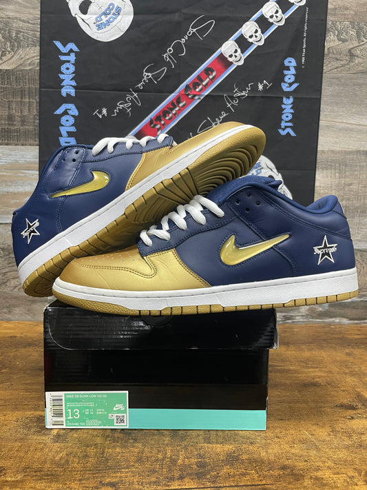 Nike SB Dunk Low Supreme Jewel Swoosh Gold Size 13