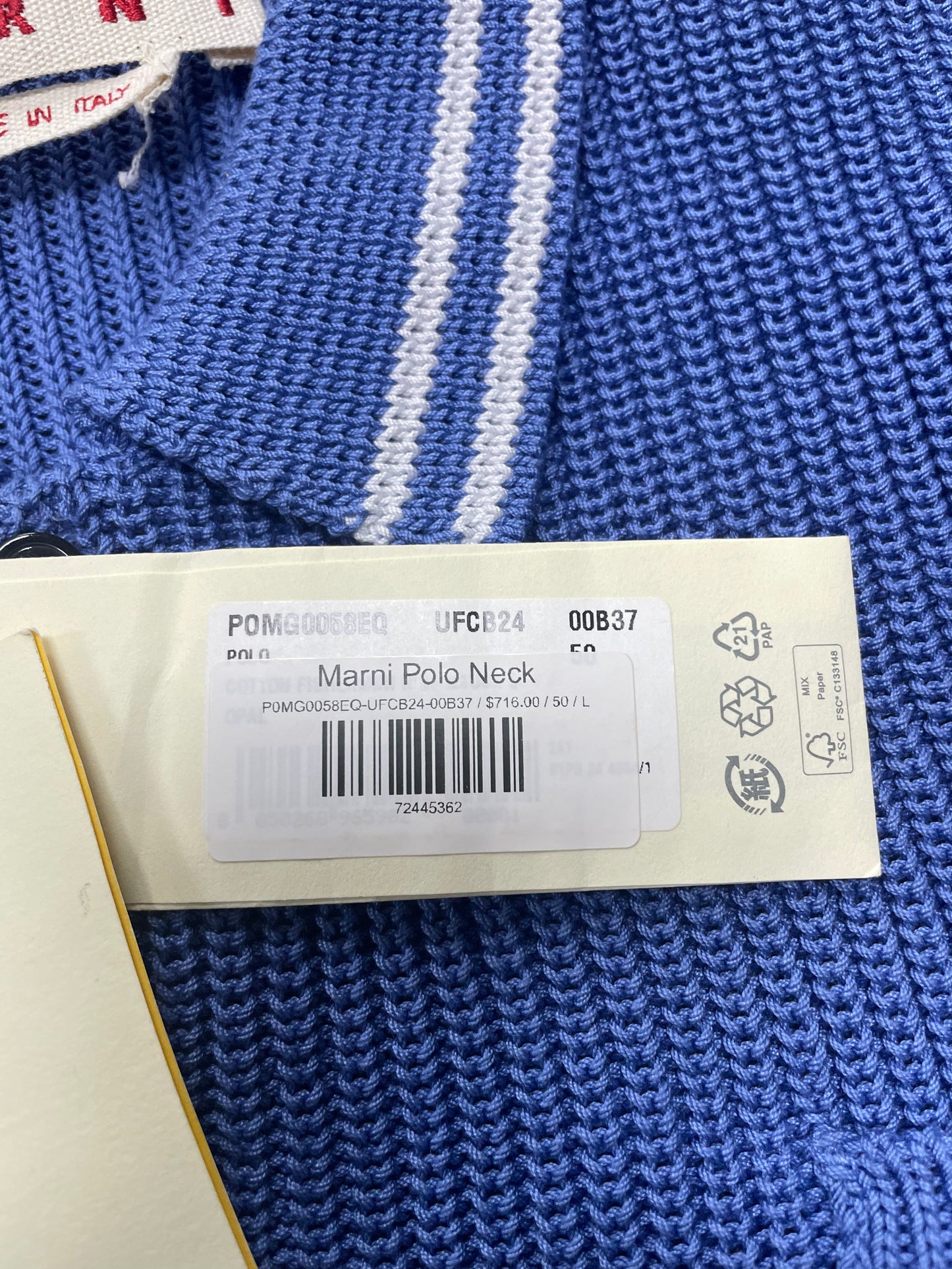 Marni 5 Gauge Fisherman Polo Shirt Size 50/M