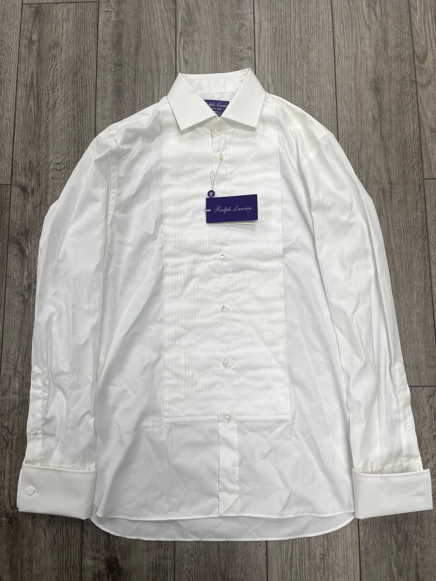 15.5/M - Purple Label Ralph Lauren Pleated French Cuff Tuxedo Dress Shirt