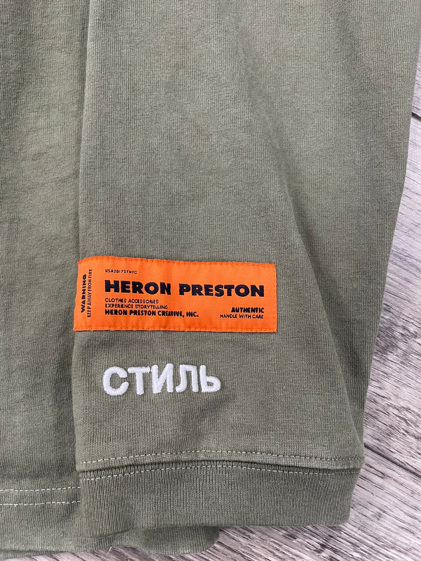 L - Heron Preston Olive Green “СТИЛЬ” Long Sleeve Shirt