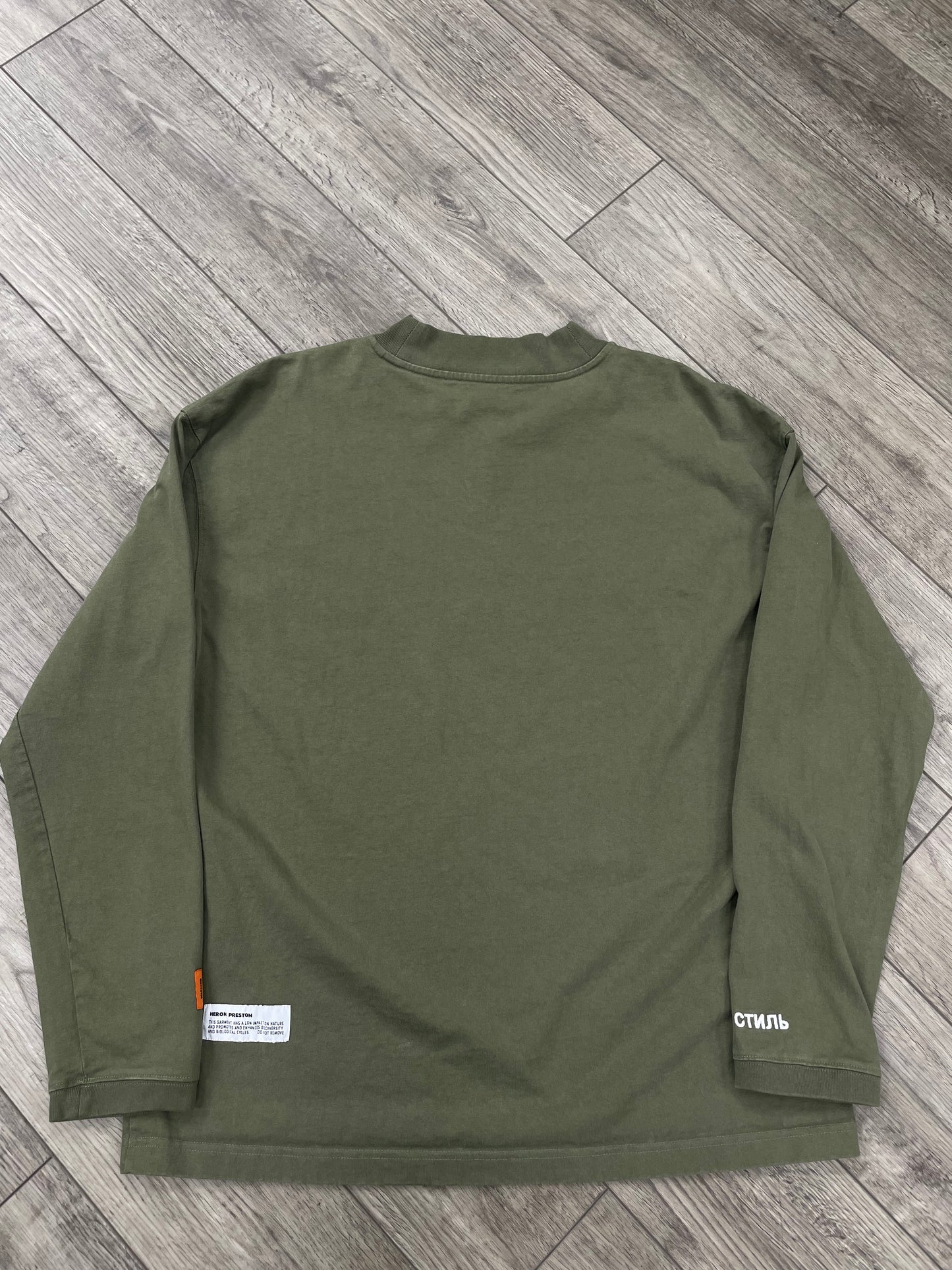 L - Heron Preston Olive Green “СТИЛЬ” Long Sleeve Shirt