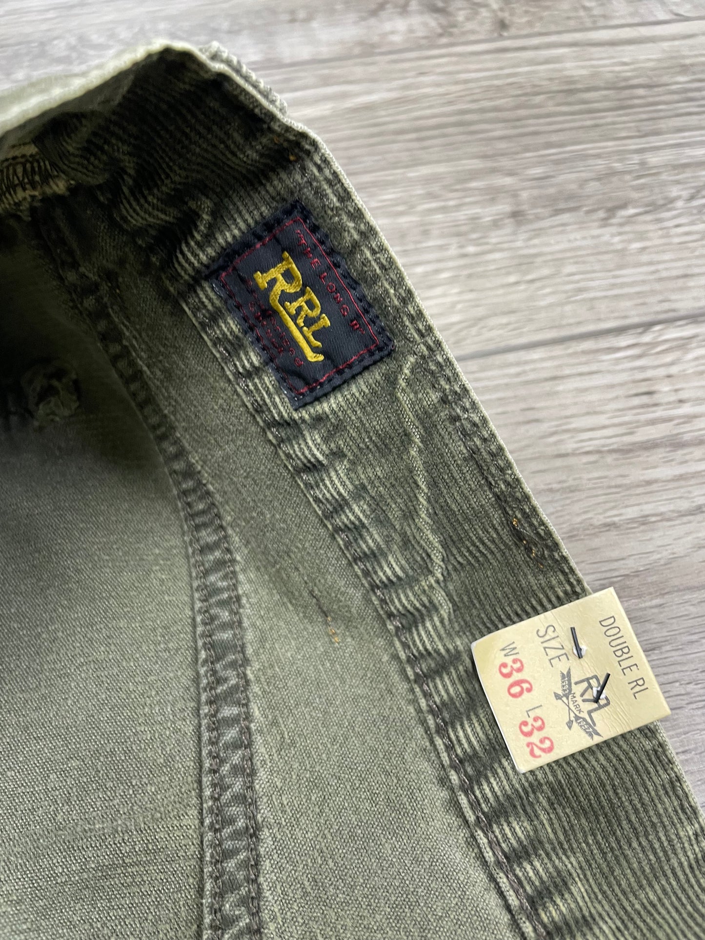 36-RRL Olive Green High Slim Corduroy Pants