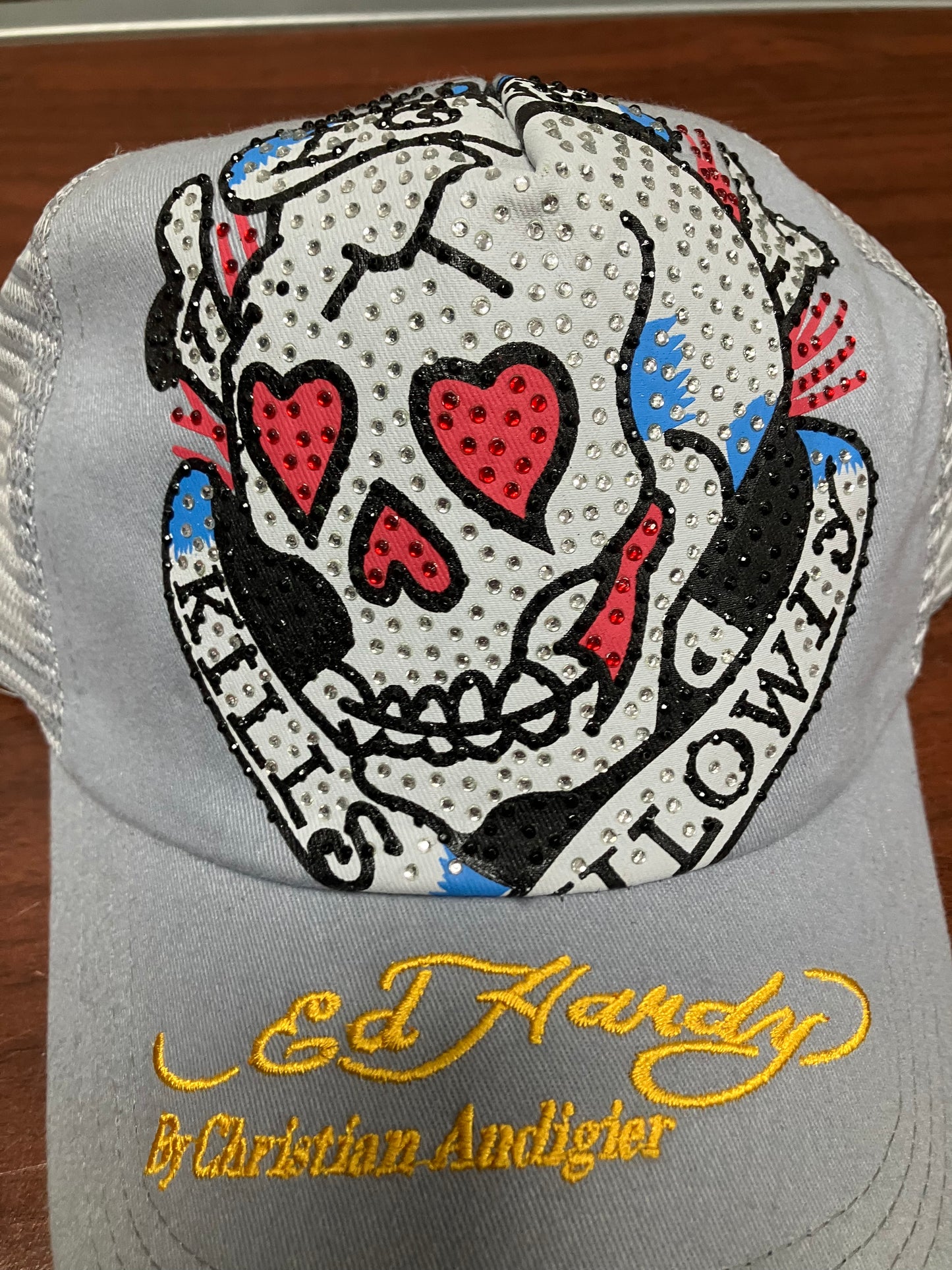 Ed Hardy Grey Bedazzled Trucker Hat